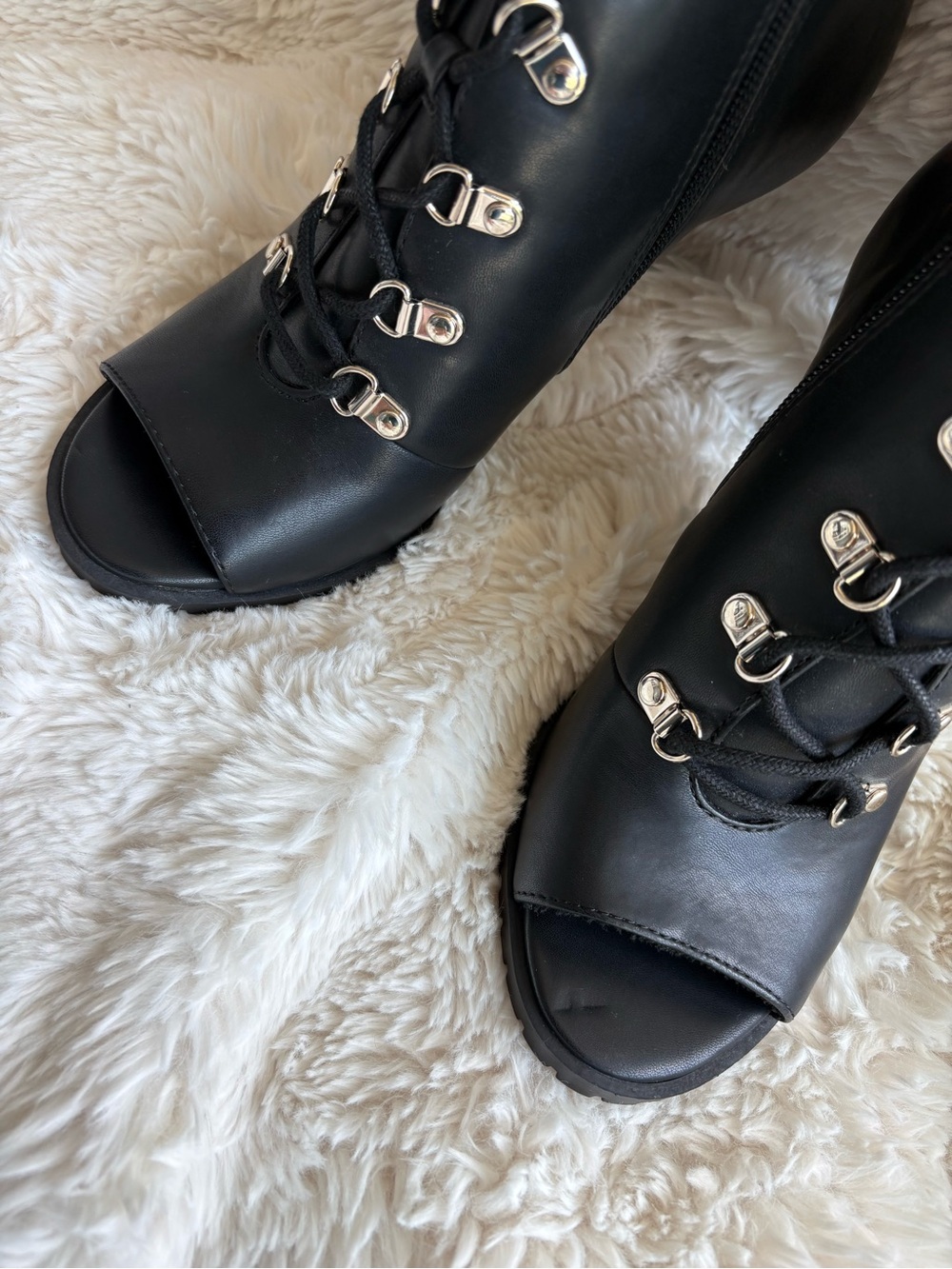 INC International Concepts Black Lace-Up Peep Toe Ankle Boots - Picture 9 of 11